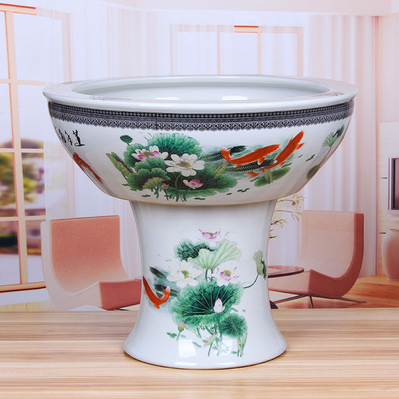 Ceramic aquarium jingdezhen porcelain base creative goldfish bowl high water shallow tortoise cylinder water lily breed fish bowl lotus flowers