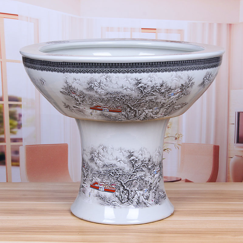 Ceramic aquarium jingdezhen porcelain base creative goldfish bowl high water shallow tortoise cylinder water lily breed fish bowl lotus flowers