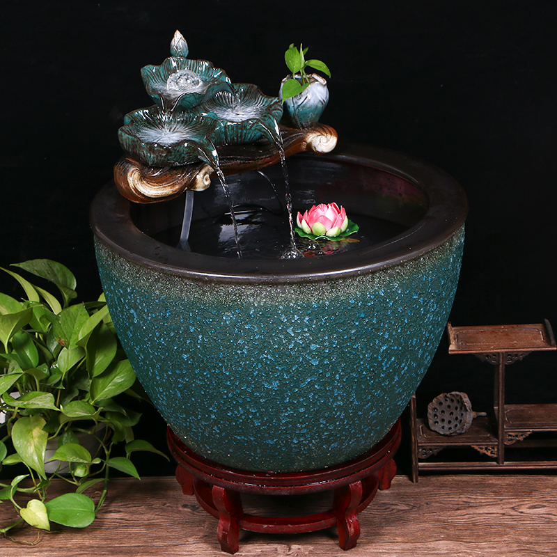 Jingdezhen ceramic goldfish bowl sitting room floor balcony office home furnishing articles circulating water courtyard big fish tank