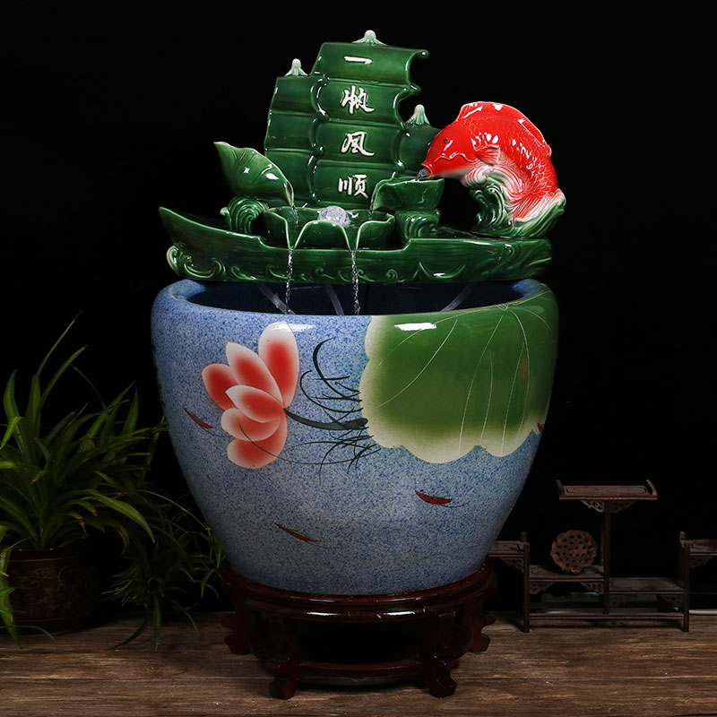 Ceramic tank sitting room ground loop water tank large furnishing articles balcony garden lotus fish bowl