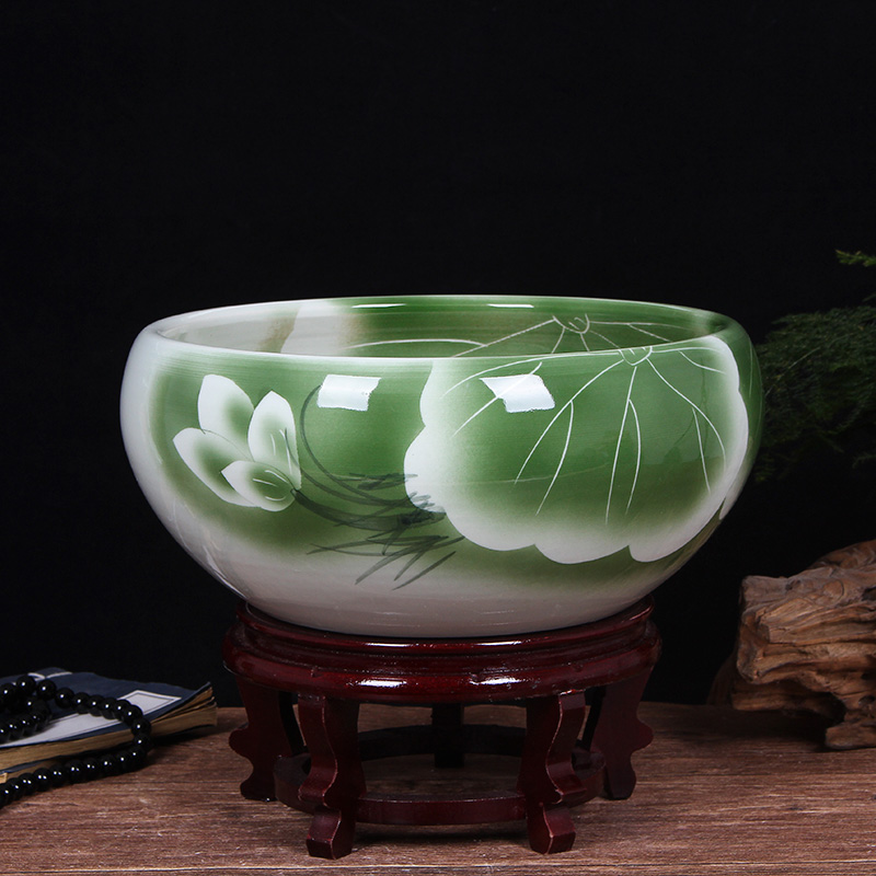 Jingdezhen ceramic aquarium fish bowl lotus extra large bowl lotus lotus flower pot balcony garden feng shui water tanks