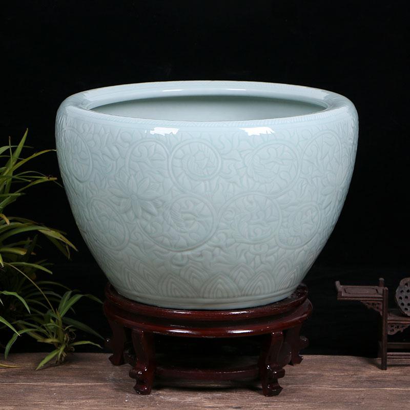 Jingdezhen ceramic aquarium restoring ancient ways is archaize turtle cylinder basin of water lily lotus goldfish bowl lotus cylinder extra large