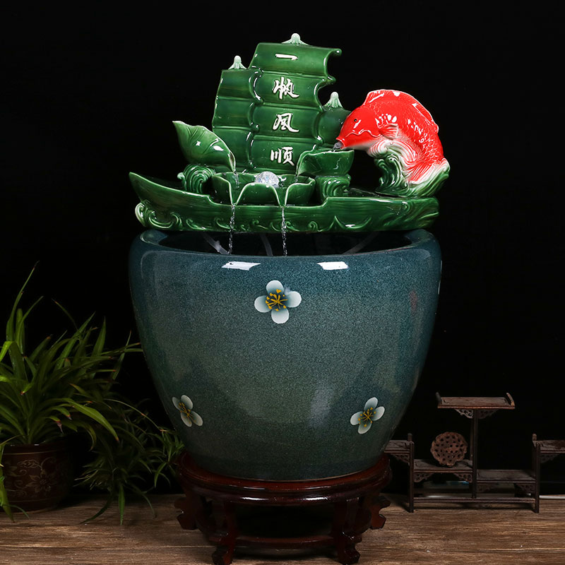 Ceramic tank sitting room ground loop water tank large furnishing articles balcony garden lotus fish bowl