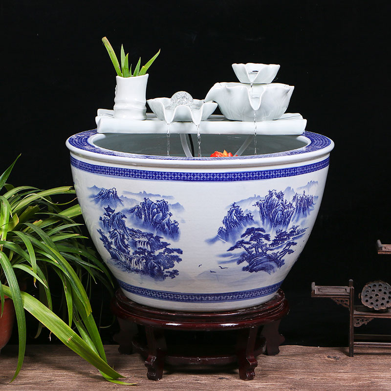 Jingdezhen ceramic aquarium sitting room ground water fountain aquarium large household cycle aquarium fish bowl