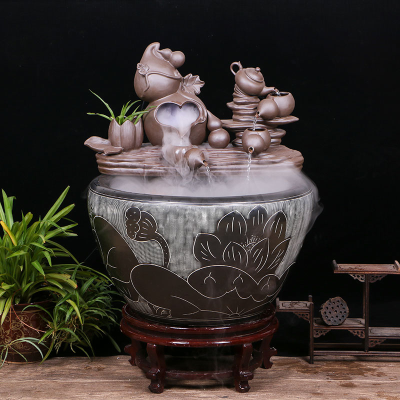 Jingdezhen ceramic goldfish bowl sitting room floor balcony office home furnishing articles circulating water courtyard big fish tank