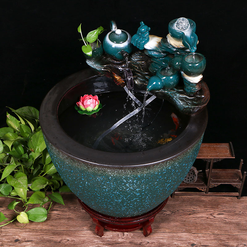Jingdezhen ceramic aquarium circulating water lucky furnishing articles of small sitting room informs the landscape gold fish and turtles cylinder