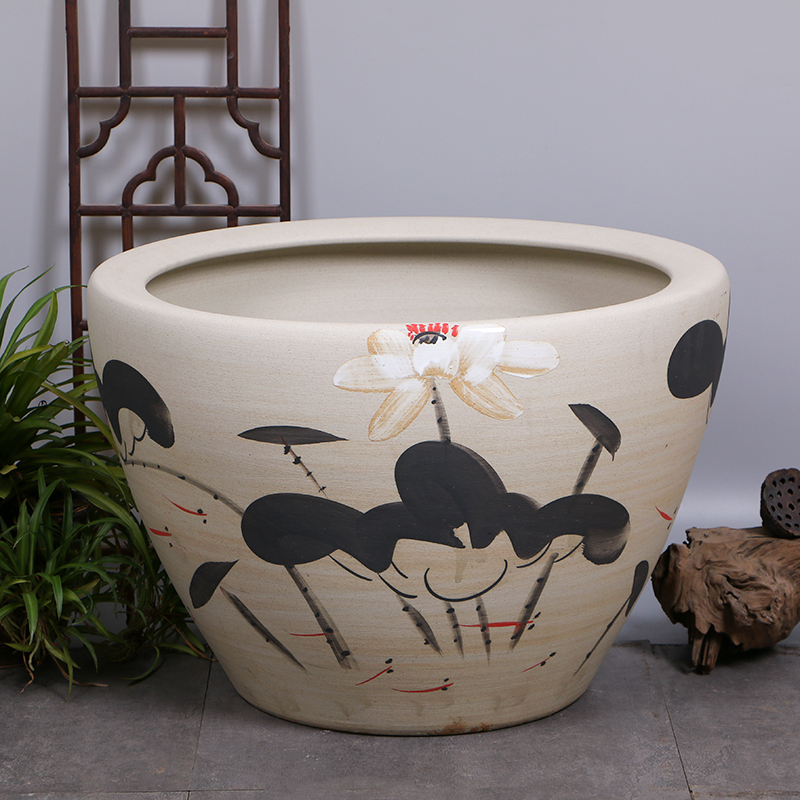 Package mail jingdezhen ceramic aquarium turtle cylinder goldfish bowl lotus flower pot lotus large painting and calligraphy tank