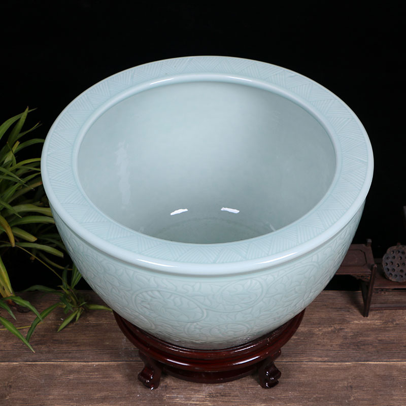 Jingdezhen ceramic aquarium restoring ancient ways is archaize turtle cylinder basin of water lily lotus goldfish bowl lotus cylinder extra large