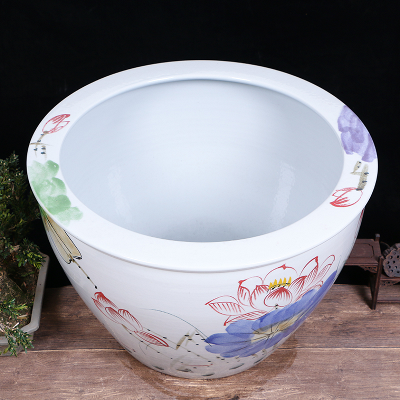 Jingdezhen ceramic goldfish turtle brocade carp calligraphy and painting lotus lotus basin cylinder tank yard extra large living room