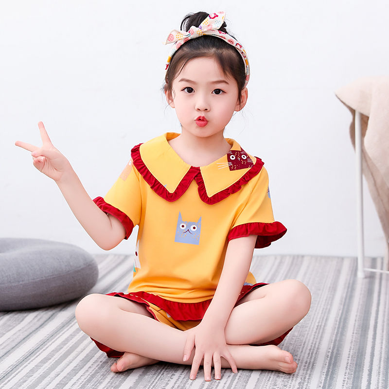 夏季薄款儿童睡衣女短袖女童宝宝家居服公主风卡通韩版空调服套装