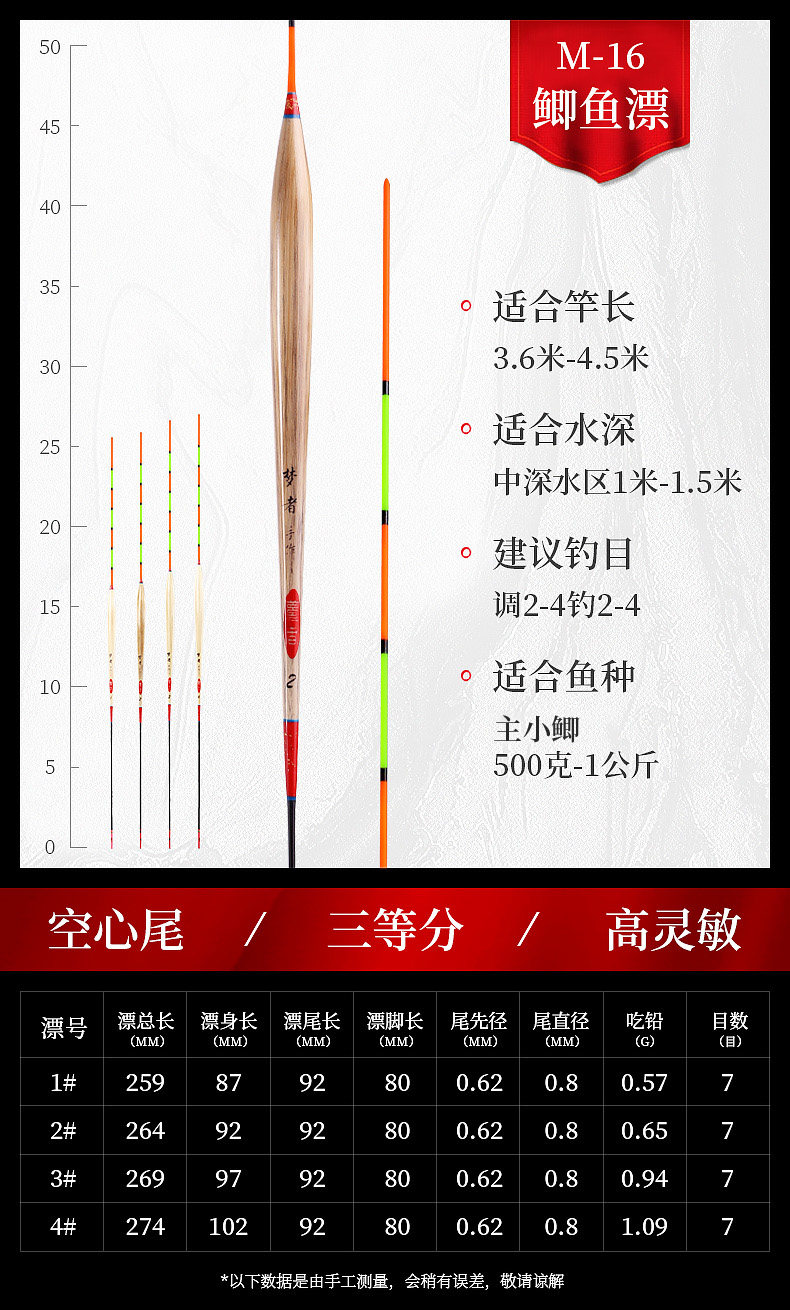 梦者芦苇浮漂高灵敏度加粗醒目防走水抗风浪鲫鱼m系列鱼漂