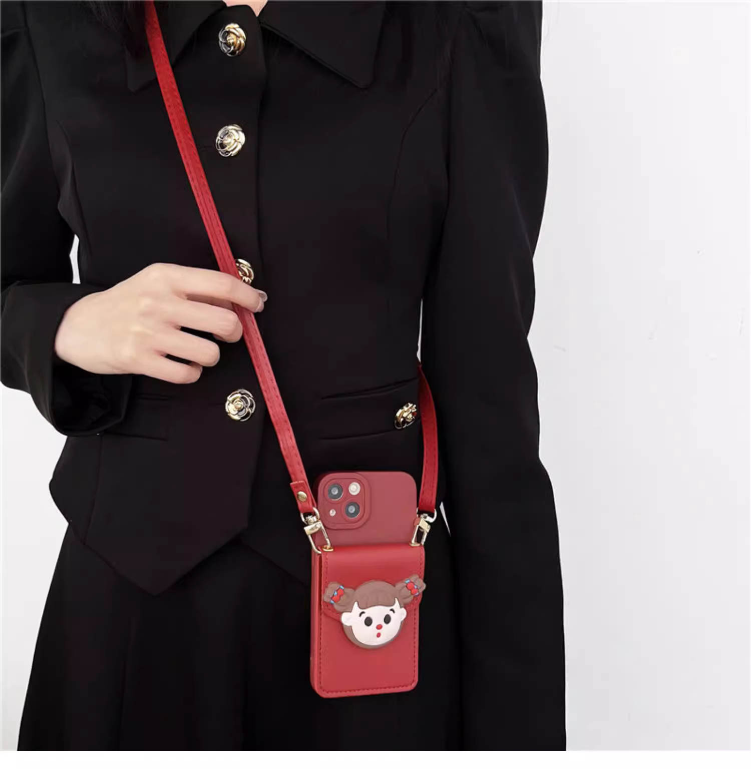 可爱辫子女孩竖款卡包适用opporeno10手机壳a97小众k10a9全包k11x卡通