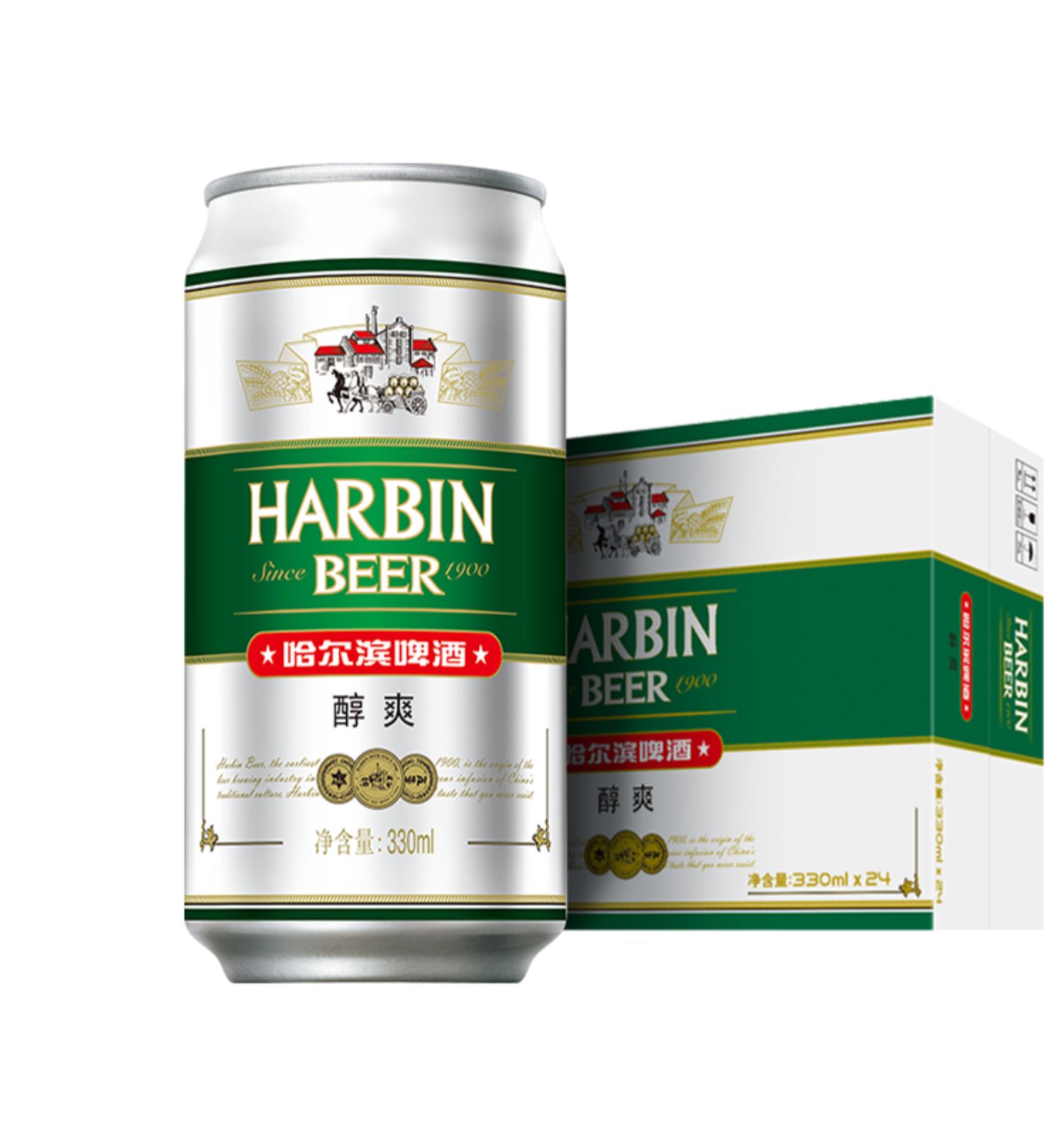 哈尔滨醇爽啤酒24罐*330ml小麦王听装罐装整箱装g