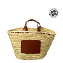 AP C Zoe big number straw and leather basket tote bag-brown (American Ole) straight hair