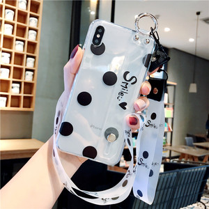 ins简约爱心波点腕带苹果XS手机壳iPhone6/6S软胶防摔7/8plus全包保护套6plus情侣款长短绳XS max个性XR女潮