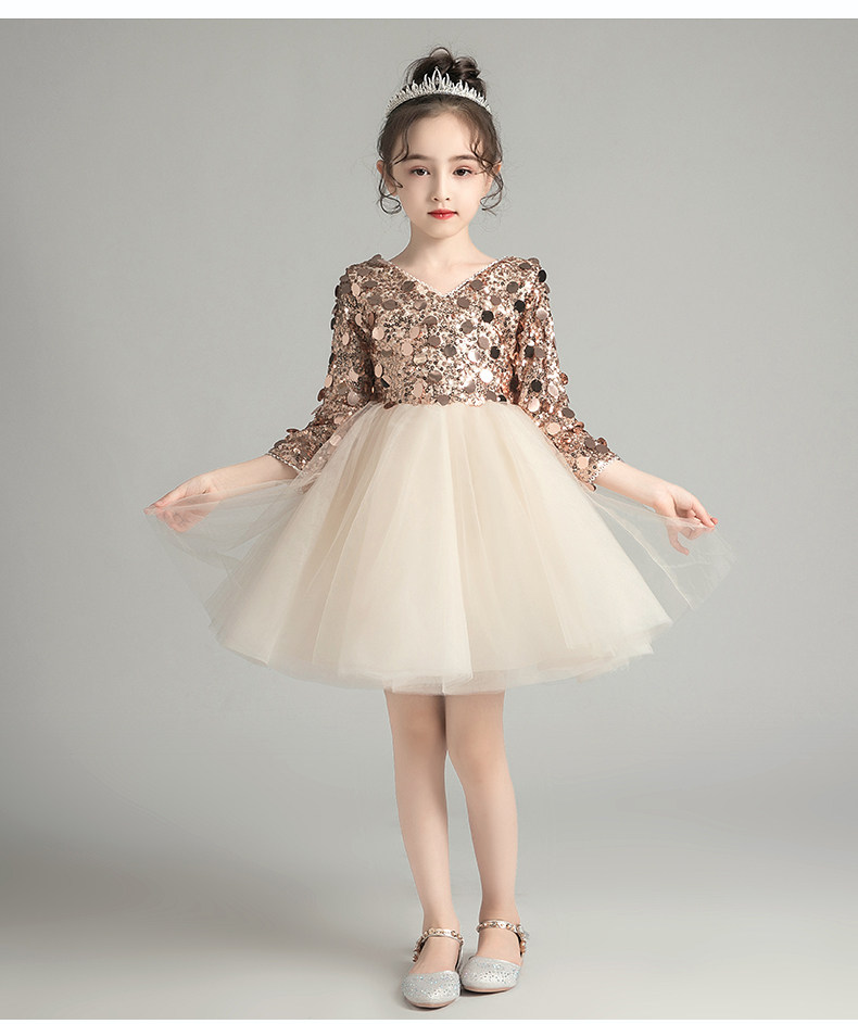 花童礼服女童公主裙小女孩洋气主持人蓬蓬纱儿童亮片钢琴演出服秋