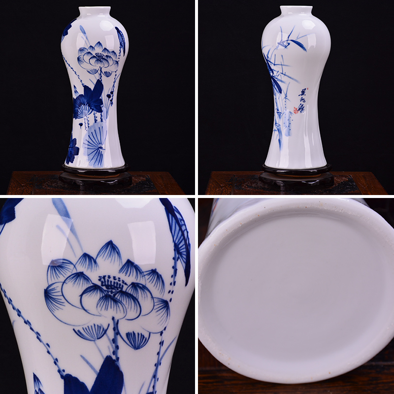 Jingdezhen ceramic hand - made lotus blue and white vase of new Chinese style household living room TV ark adornment handicraft furnishing articles