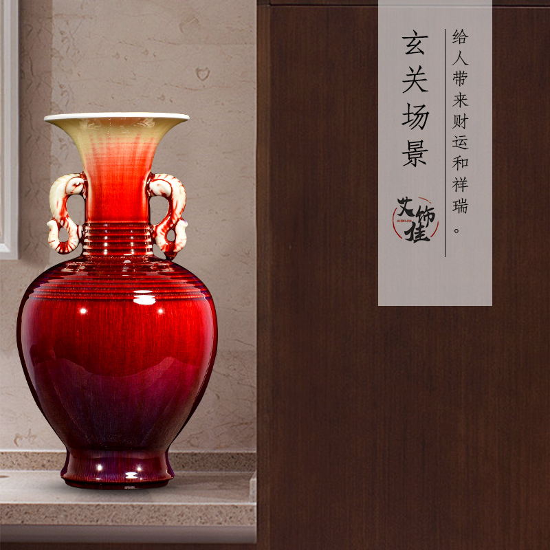 New Chinese style household ears ruby red up jingdezhen ceramics vase rich ancient frame decoration crafts are sitting room