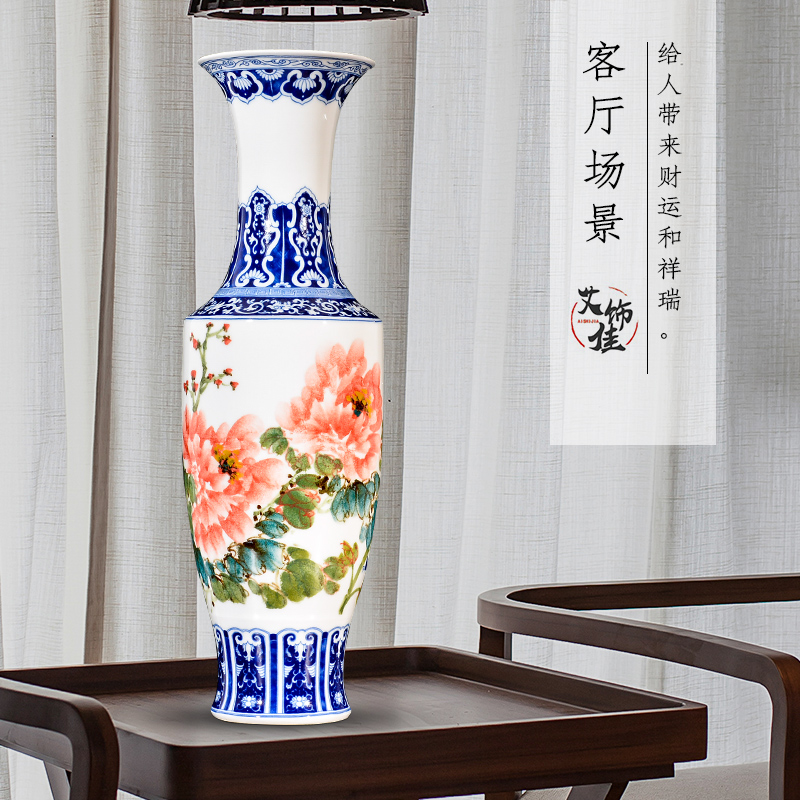 Jingdezhen ceramics powder enamel handpainted porcelain vase of large furnishing articles of new Chinese style living room TV cabinet decoration