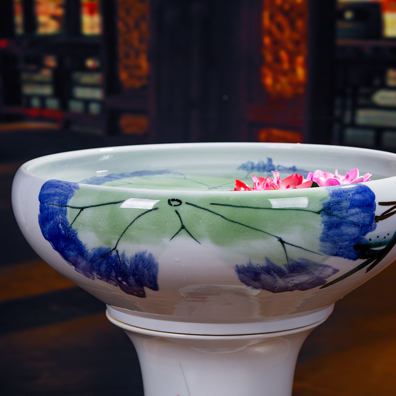 Ceramic floor pillar type tank basin large fish bowl lotus lotus lotus tortoise household gardens furnishing articles