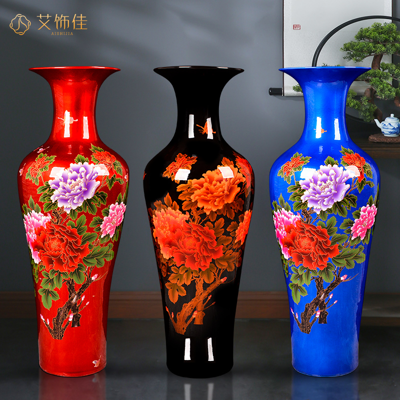 Jingdezhen ceramics China red crystal glaze peony be born Chinese living room place heavy large opening