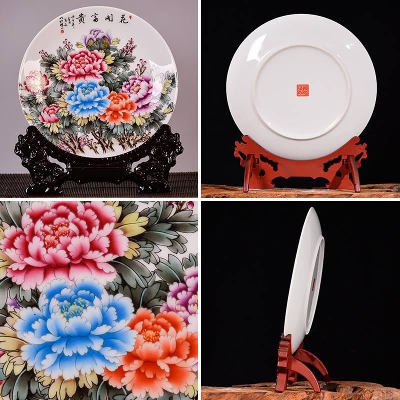 Jingdezhen ceramics decoration plate of blooming flowers, sitting room of the new Chinese style household porcelain plate television wine furnishing articles