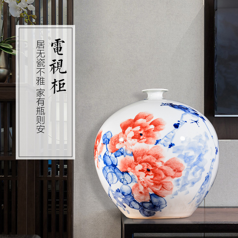 Jingdezhen ceramic hand - made blooming flowers, pomegranate bottles of porch decorate sitting room rich ancient frame handicraft furnishing articles