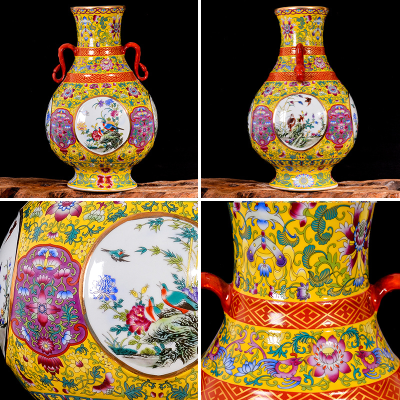 Jingdezhen ceramic antique ears enamel vase Chinese rich ancient frame TV ark, decoration crafts are sitting room