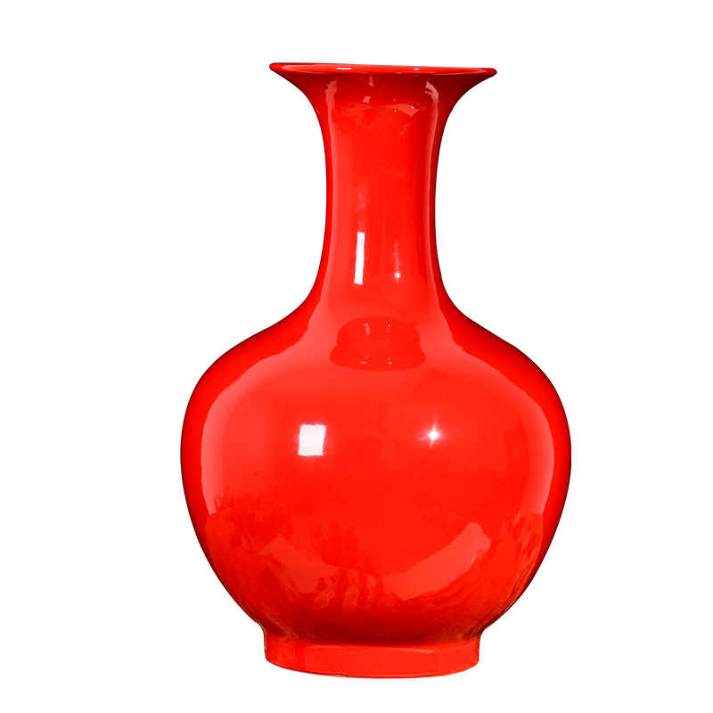 Jingdezhen ceramics China red red glaze vase flower arranging all new Chinese style household wedding sitting room adornment is placed