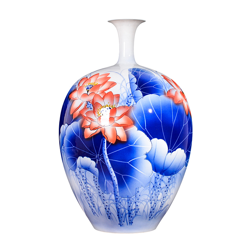 Jingdezhen ceramics hand - made lotus middle Chinese style living room TV ark, adornment is placed more than large vase