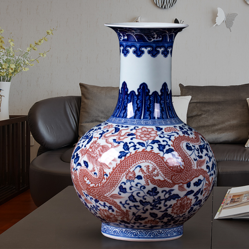 Jingdezhen porcelain imitation the qing qianlong dragon pattern of blue and white porcelain vases flower arranging Chinese style household living room TV cabinet crafts