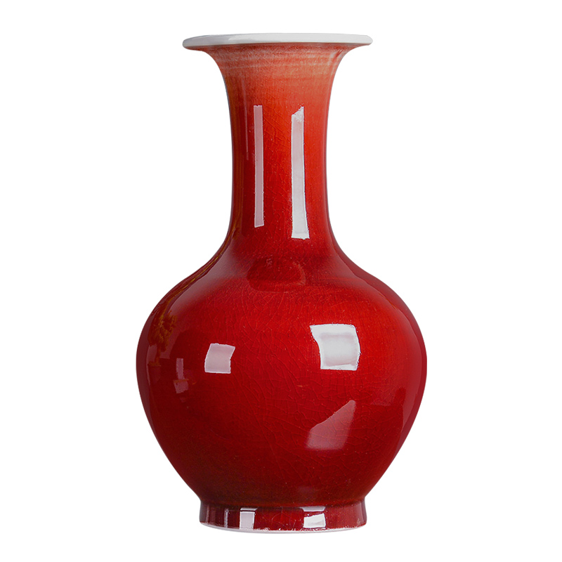 Jingdezhen ceramics ruby red glaze vase flower arranging large sitting room adornment rich ancient frame of new Chinese style TV ark, furnishing articles