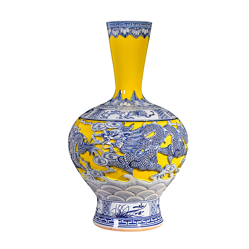 Jingdezhen ceramic manual yellow carving number same Chinese vase landing home sitting room porch decorate furnishing articles