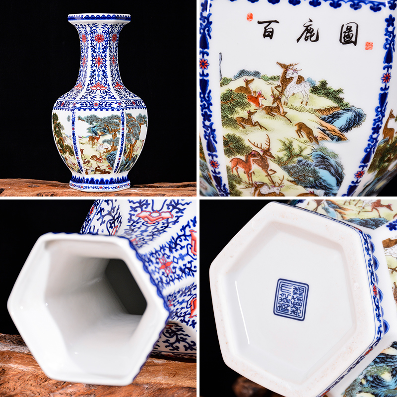 The deer figure of blue and white porcelain vase Chinese style classical jingdezhen ceramics home sitting room TV ark adornment furnishing articles