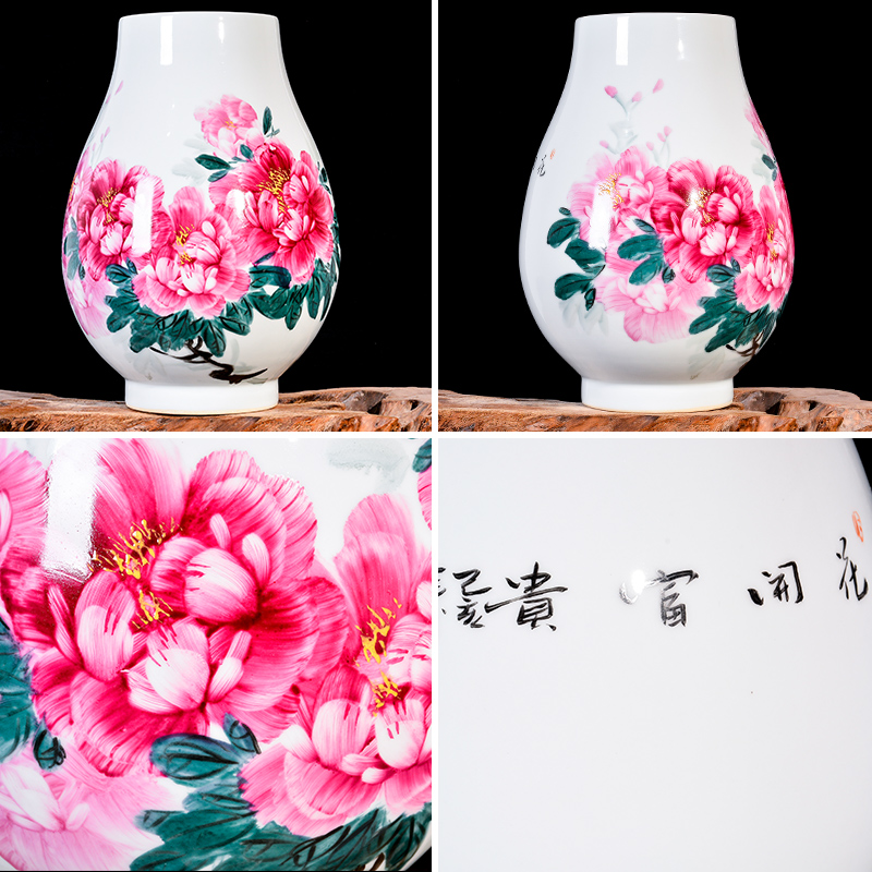 Jingdezhen ceramic hand - made famille rose blooming flowers vase household flower arranging Chinese style porch sitting room decoration