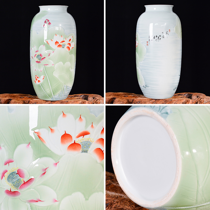 Jingdezhen ceramics large master hand relief flower arranging Chinese style living room TV cabinet porch decoration furnishing articles