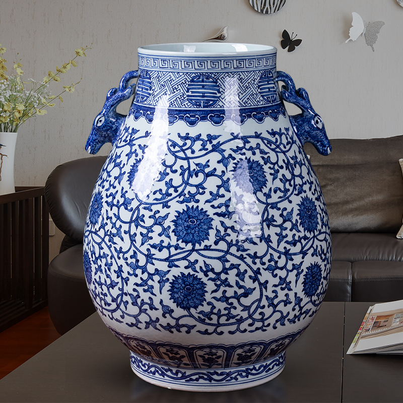 Jingdezhen ceramics ears deer put lotus flower drum a blessing vase household flower arranging the sitting room porch Chinese style classical furnishing articles