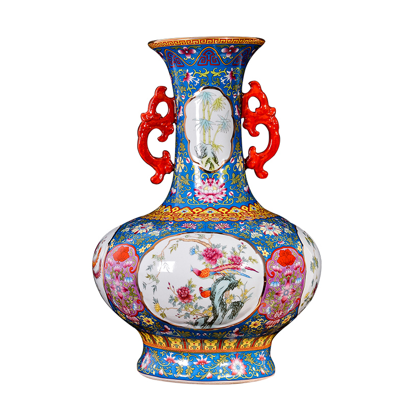 Jingdezhen ceramics archaize ears enamel vase furnishing articles collection of adornment of Chinese style living room a study arts and crafts