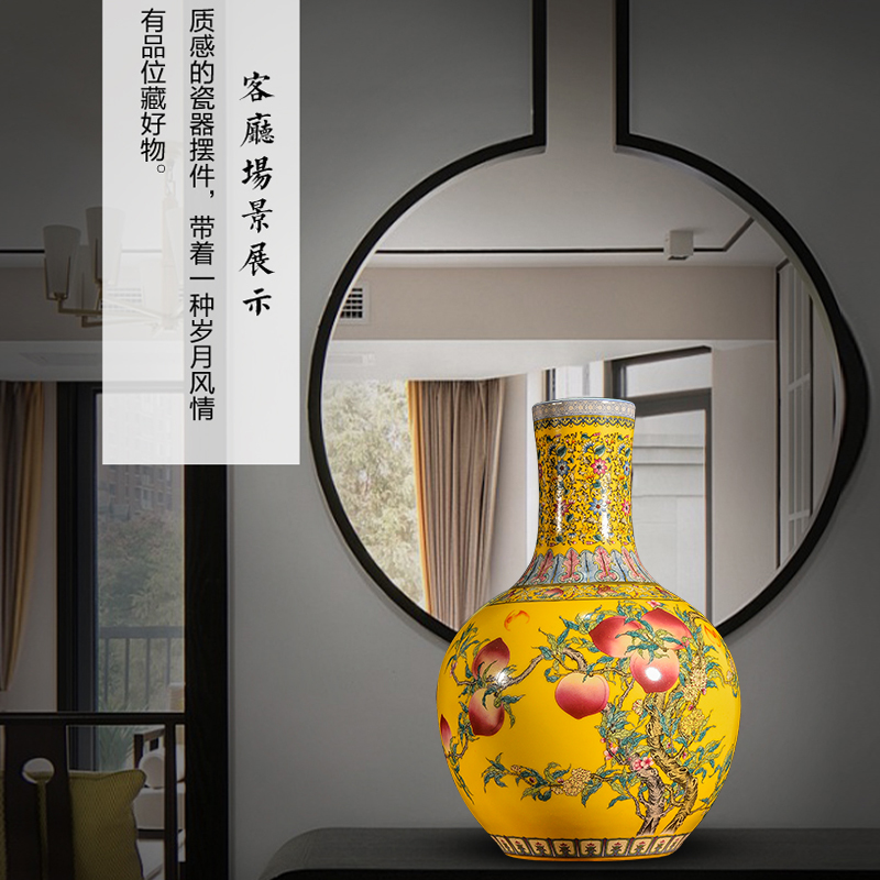 Jingdezhen ceramics, vases, flower arrangement sitting room yellow enamel color TV ark, rich ancient frame desktop ornaments furnishing articles