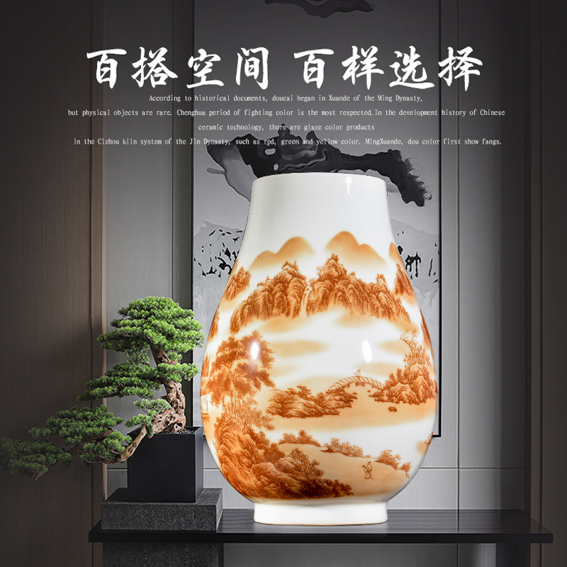 Jingdezhen ceramic vases, flower arranging large landscape new sitting room of Chinese style household furnishing articles rich ancient frame decorative arts and crafts