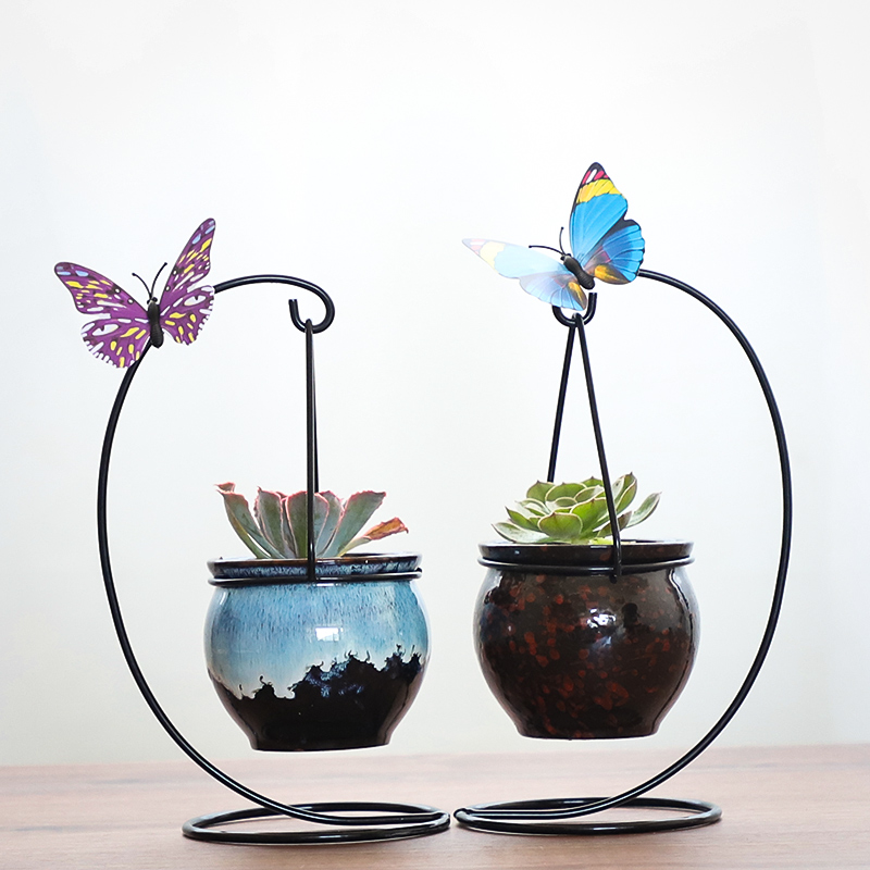 Fleshy flowerpot ceramic package mail creative move hanging the plants, wrought iron contracted indoor hanging shelf flesh POTS