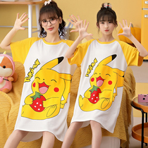 girls' pure cotton short sleeve summer parent and daughter thin children's pajamas princess girls' home clothes