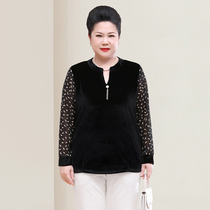 Middle-aged and elderly mothers autumn coat wide wife half-open collar thin foreign-aged long-sleeved shirt fattening
