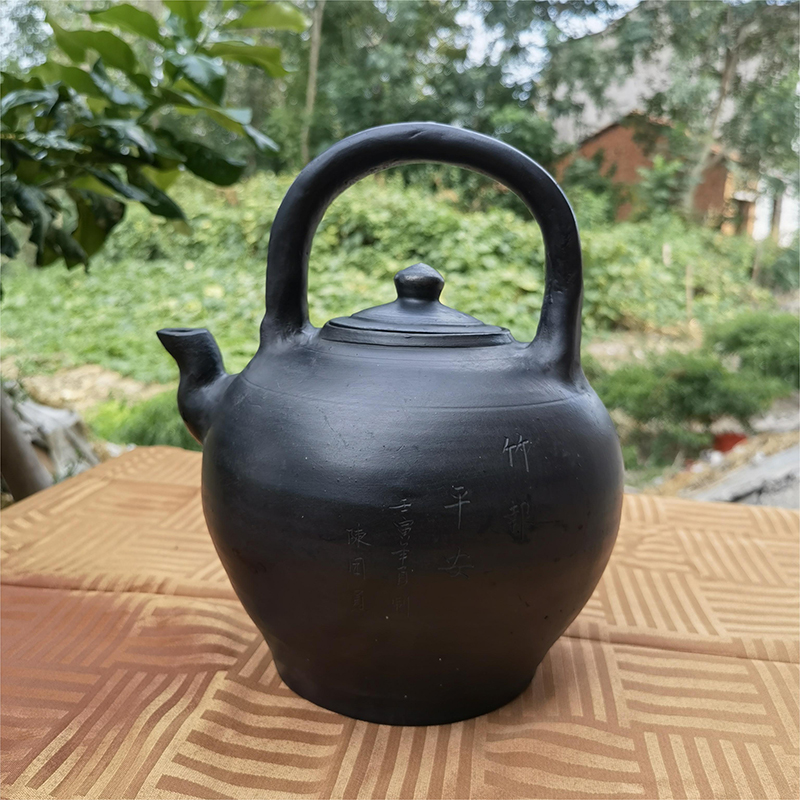 纯手工非遗黑陶复古怀旧天然养生土茶壶土窑柴烧乌壶特大号精乌壶