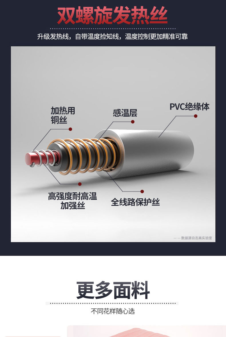 双螺旋发热丝升级发热线,自带温度捡知线,温度控制更加精准可靠加热用