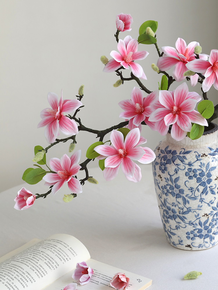 New Chinese Style Large Magnolia Artificial/Fake Flower Single Stem Decoration High-End Living Room Dining Table Lunar New Year Flower Decoration