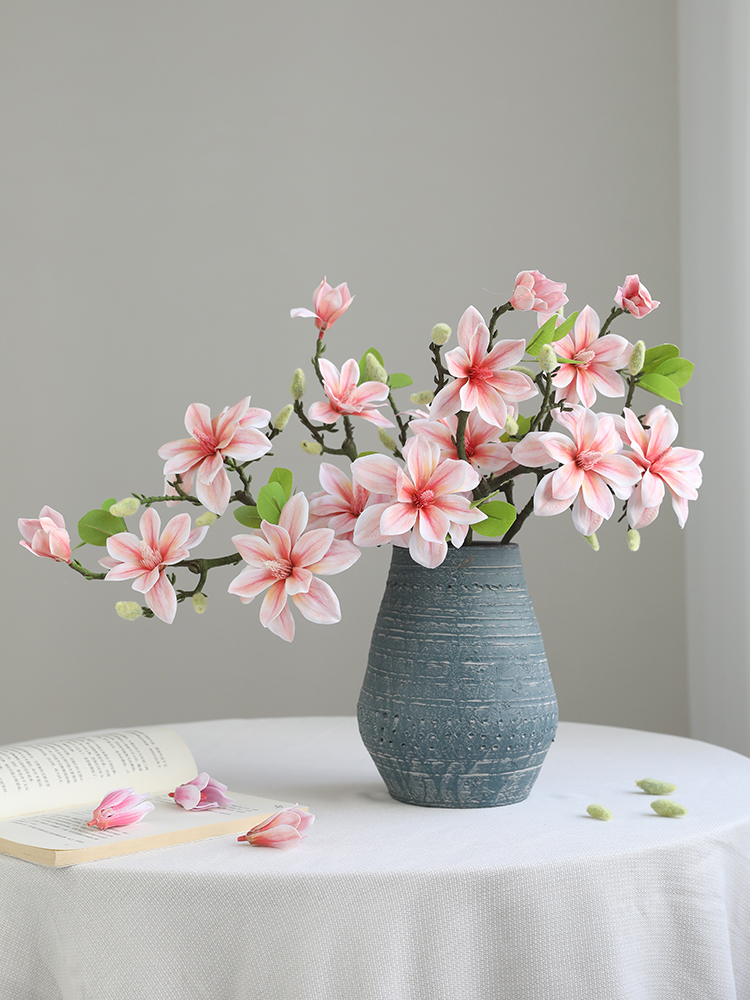 New Chinese Style Large Magnolia Artificial/Fake Flower Single Stem Decoration High-End Living Room Dining Table Lunar New Year Flower Decoration