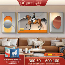 Modern Light Lavish Living Room Decoration Painting Sofa Background Wall Mural Love Marsee Orange Light Shadow geometric hanging painting Triple Horse