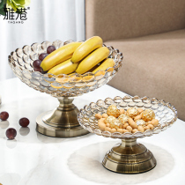 Tall copper bottom glass light luxury fruit plate Nordic creative living room household coffee table candy box snack plate