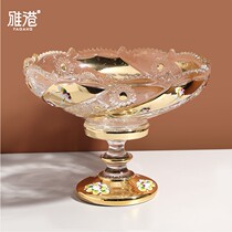 Gold-plated enamel fruit plate modern creative crystal glass luxury tall foot large fruit basin living room coffee table ornaments home